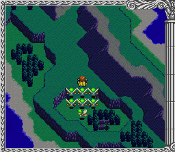 Herakles no Eikō 3: Kamigami no Chinmoku (SNES) screenshot: On the world map, accompanied by an army of fairies