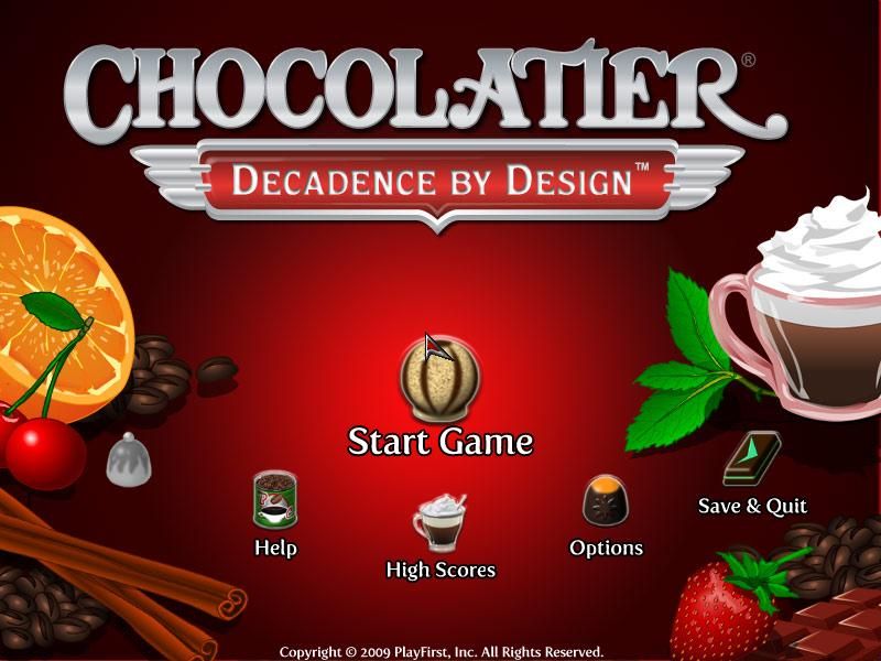 Chocolatier: Decadence by Design (Windows) screenshot: Title screen and main menu