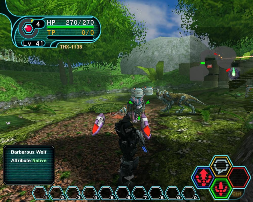 Phantasy Star Online: Blue Burst (Windows) screenshot: Fighting some wolves