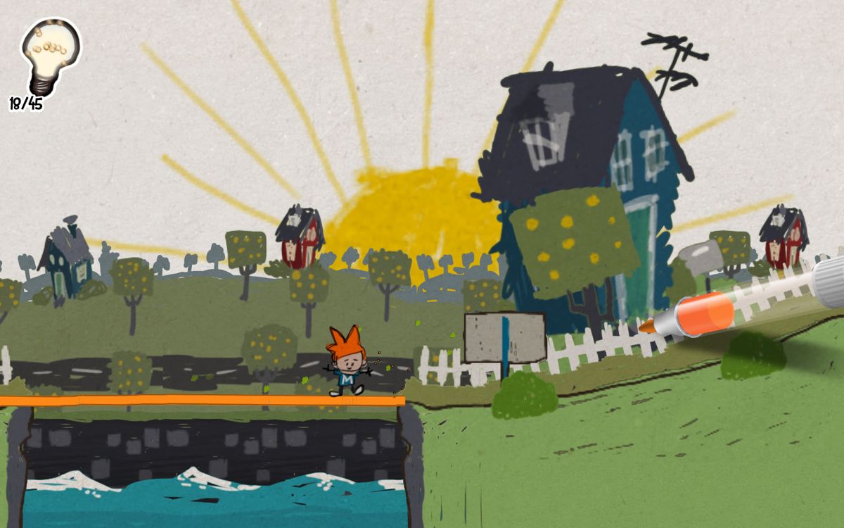 Max & the Magic Marker (Windows) screenshot: Drawing a bridge in the original mode (the gameplay is paused).