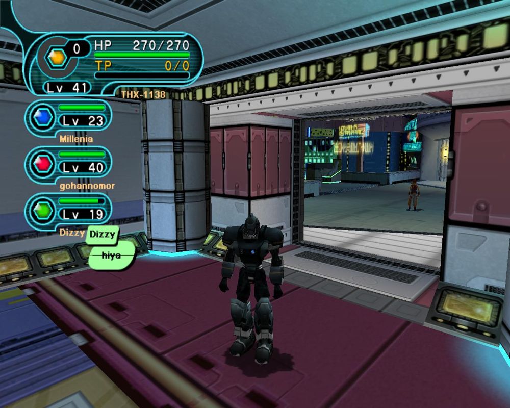 Phantasy Star Online: Blue Burst (Windows) screenshot: Playing online with a full party.