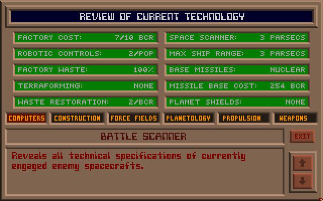 Star Lords (DOS) screenshot: The tech tree
