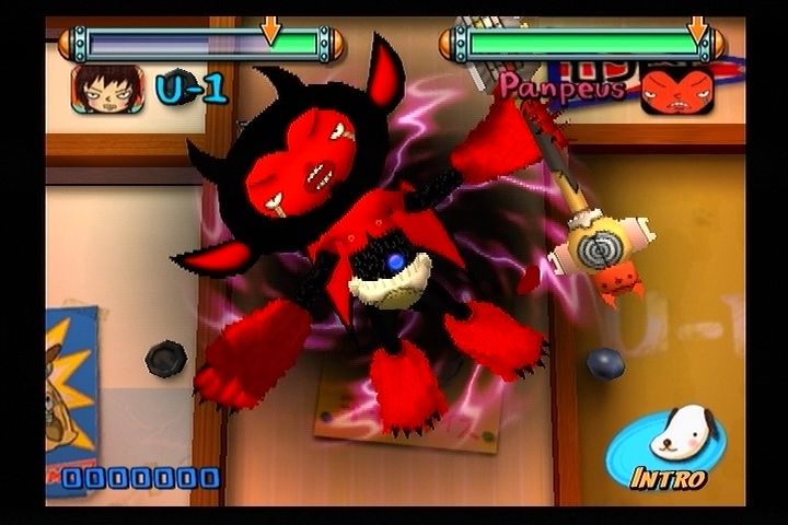 Gitaroo Man (PlayStation 2) screenshot: Oh no! A... demon... satyr... thing with a diaper wants to kill you!