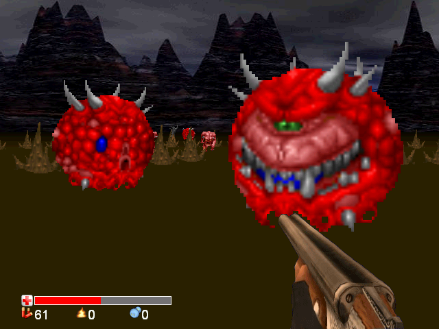 Jogos de Terror (Windows) screenshot: Doomed - Meatball monsters attacking