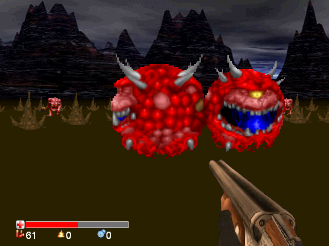 Jogos de Terror (Windows) screenshot: Doomed - Meatball monsters attacking