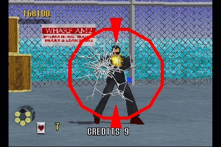 Virtua Cop (SEGA Saturn) screenshot: Oh no, you've been hit!