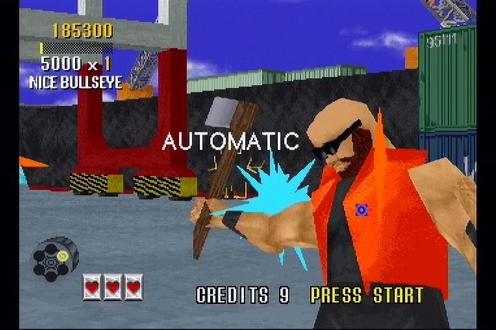 Virtua Cop (SEGA Saturn) screenshot: Some enemies will pop up in front of you and attack without warning!