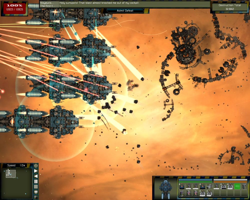 Gratuitous Space Battles (Windows) screenshot: Federation ships using tractor beams