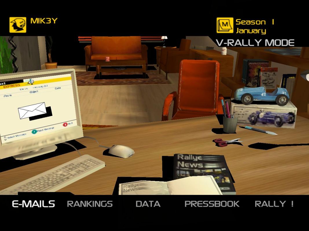 V-Rally 3 (Windows) screenshot: you got mail.
