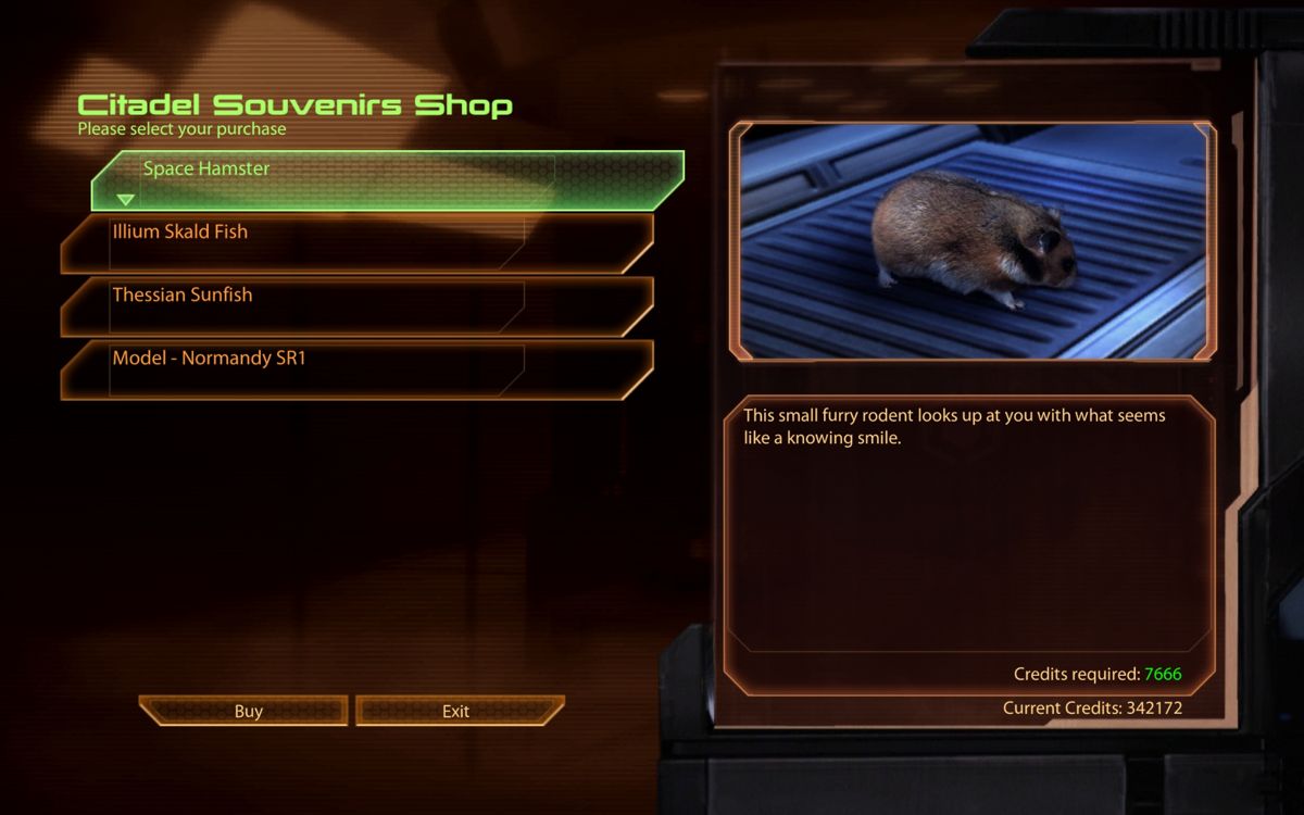 Mass Effect 2 (Windows) screenshot: Yes, I wasted a precious screenshot-slot to show you a cute little space hamster.