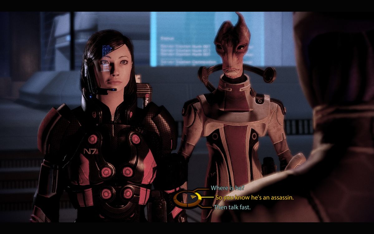 Mass Effect 2 (Windows) screenshot: The dialogue system once again is multiple-choice with the morale-system running in the background.