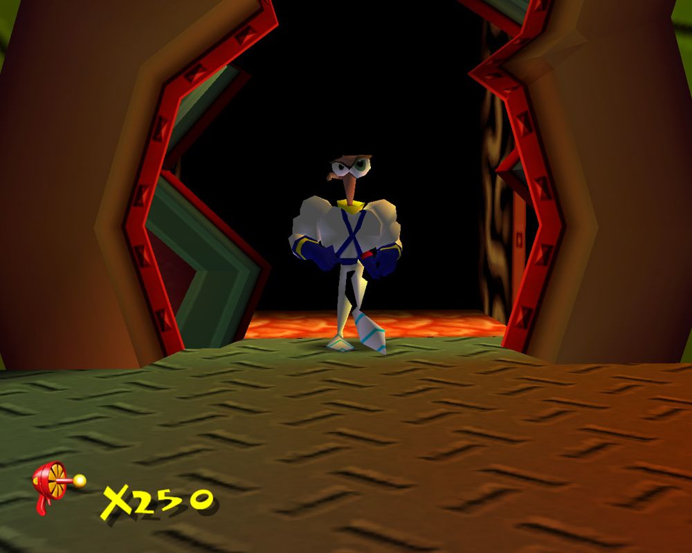 Earthworm Jim 3D (Windows) screenshot: Getting out of the elevator at the start of the game