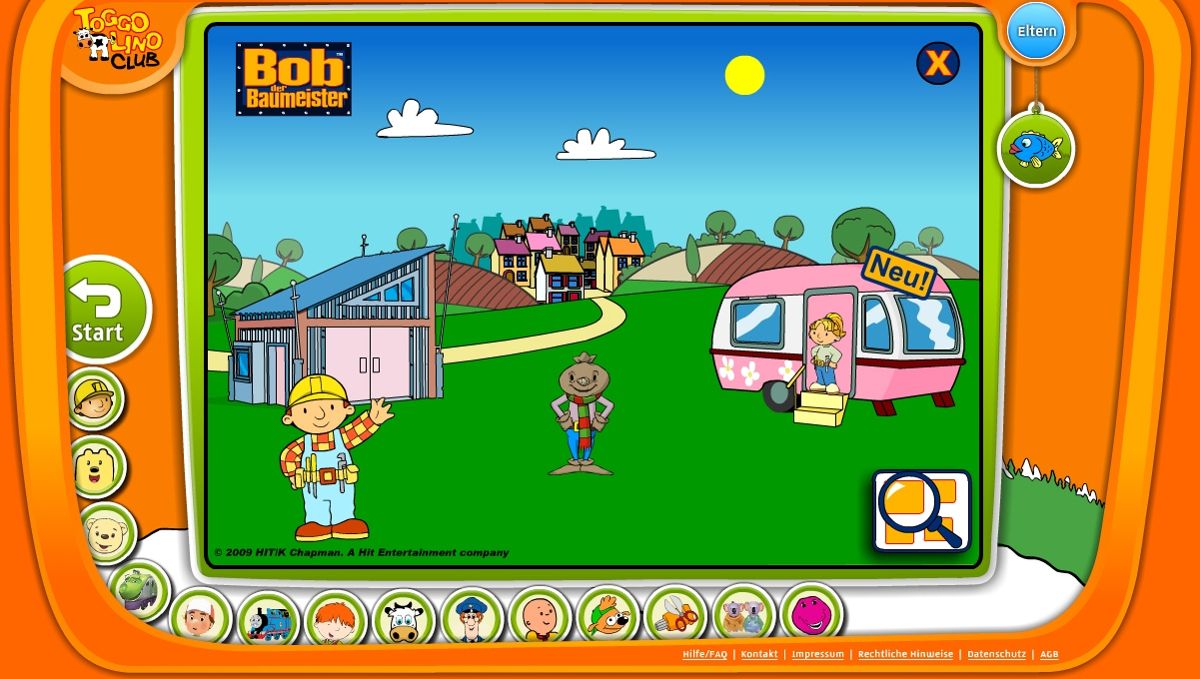 Toggolino Club (Browser) screenshot: Okay, let's take a closer look at the games, starting with Bob the Builder's main menu.