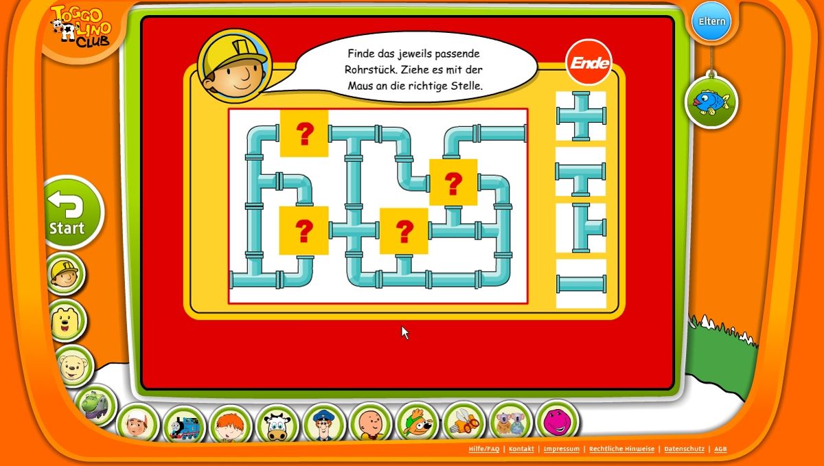 Toggolino Club (Browser) screenshot: Bob the Builder: completing pipelines.