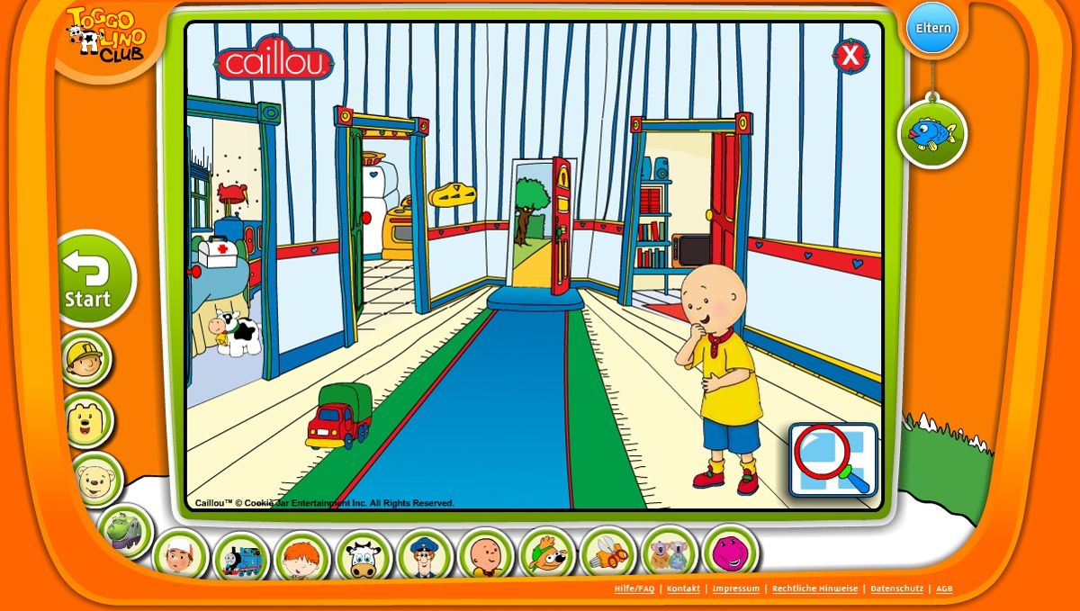 Toggolino Club (Browser) screenshot: Caillou: the main menu