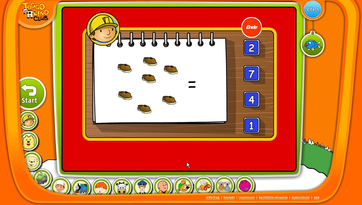 Toggolino Club (Browser) screenshot: Bob the Builder: counting and assigning the right number.