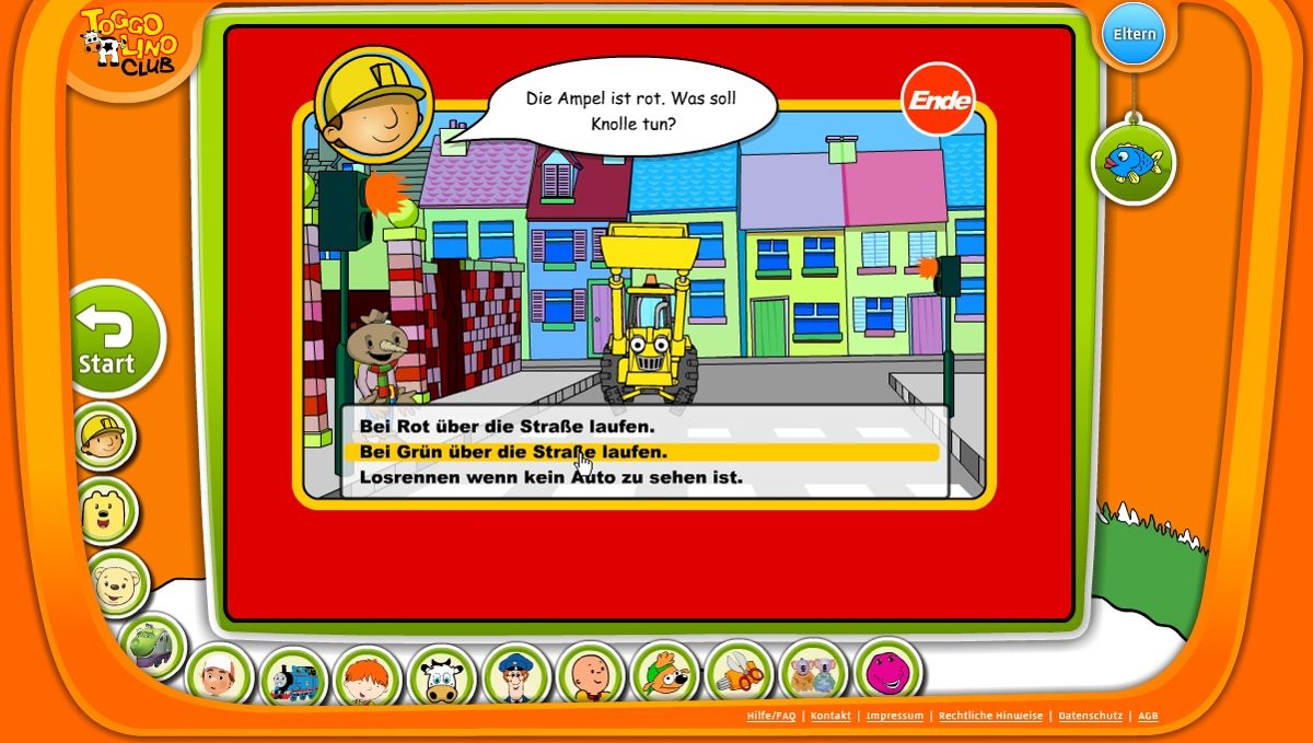 Toggolino Club (Browser) screenshot: Bob the Builder: road safety education with Bob and Spud.