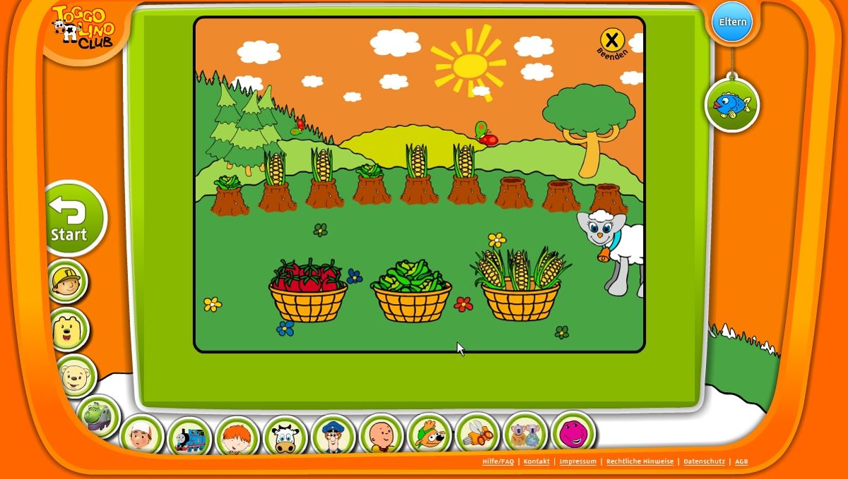 Toggolino Club (Browser) screenshot: Toggolino: vegetable pattern completing.