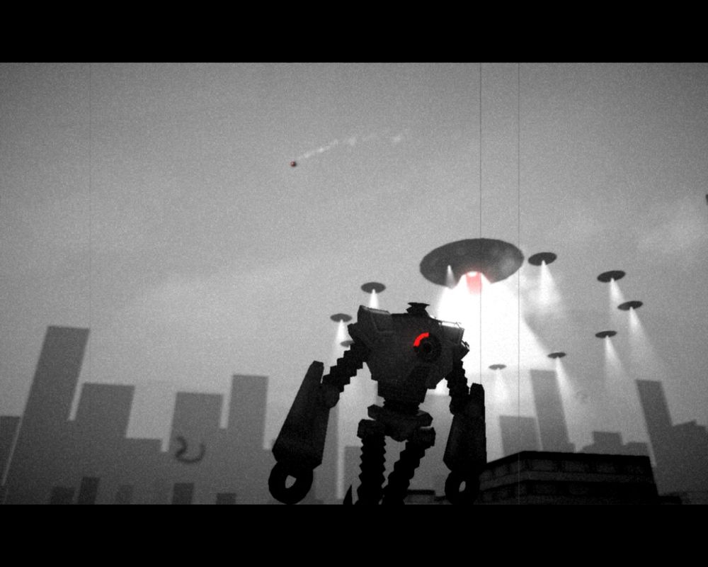 Attack of the 50ft Robot! (Windows) screenshot: Oh, I missed and is flying away.