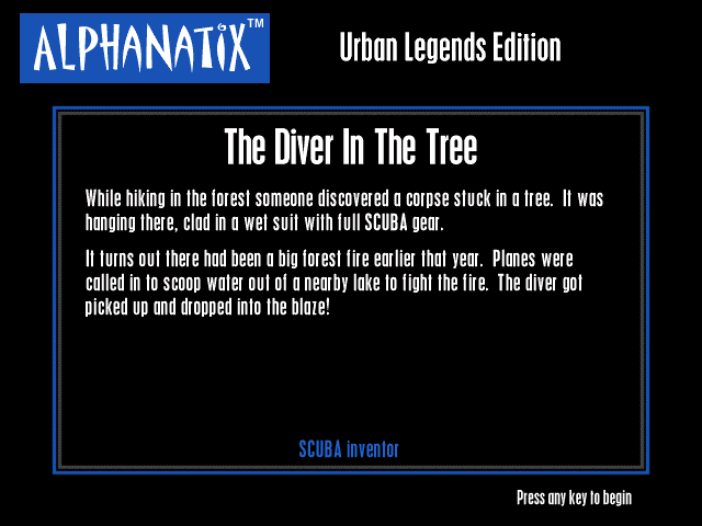 AlphaNatix: Urban Legends Edition (Windows) screenshot: The Diver In The Tree