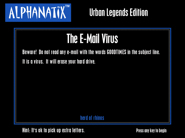 AlphaNatix: Urban Legends Edition (Windows) screenshot: The E-Mail Virus