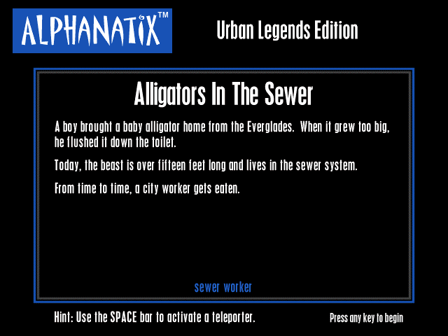 AlphaNatix: Urban Legends Edition (Windows) screenshot: Alligators In The Sewer