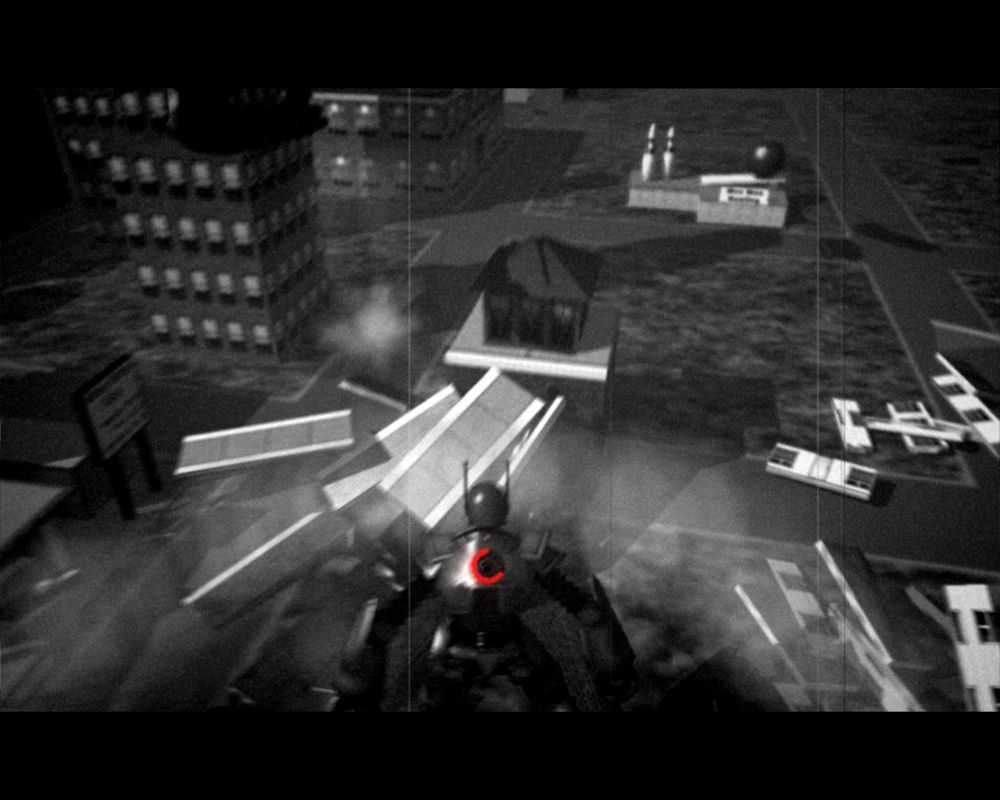 Attack of the 50ft Robot! (Windows) screenshot: Rushing through city.