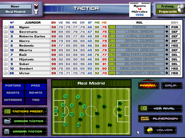 PC Fútbol 5.0 (DOS) screenshot: Tactics