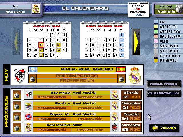 PC Fútbol 5.0 (DOS) screenshot: Fixtures