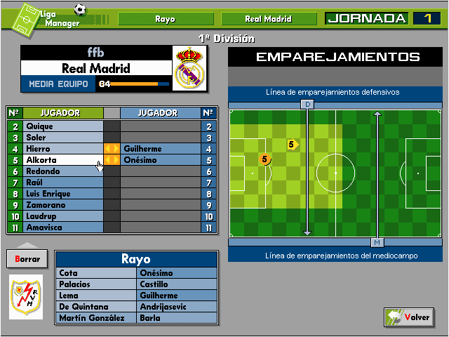 PC Fútbol 4.0 (DOS) screenshot: Individual markings