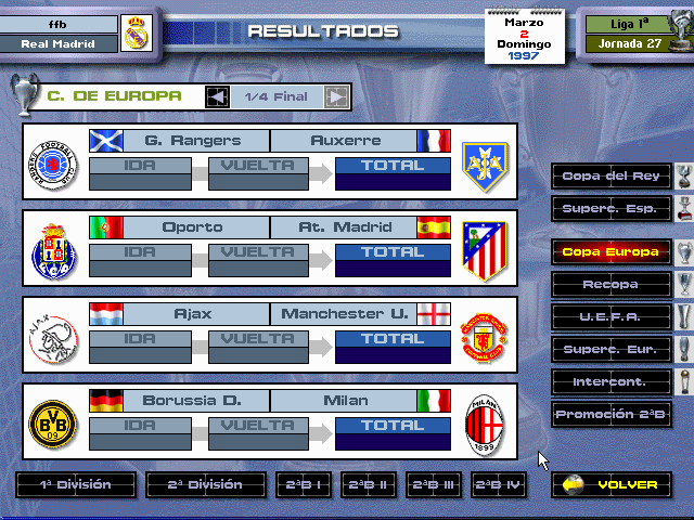 PC Fútbol 5.0 (DOS) screenshot: Knockout phase