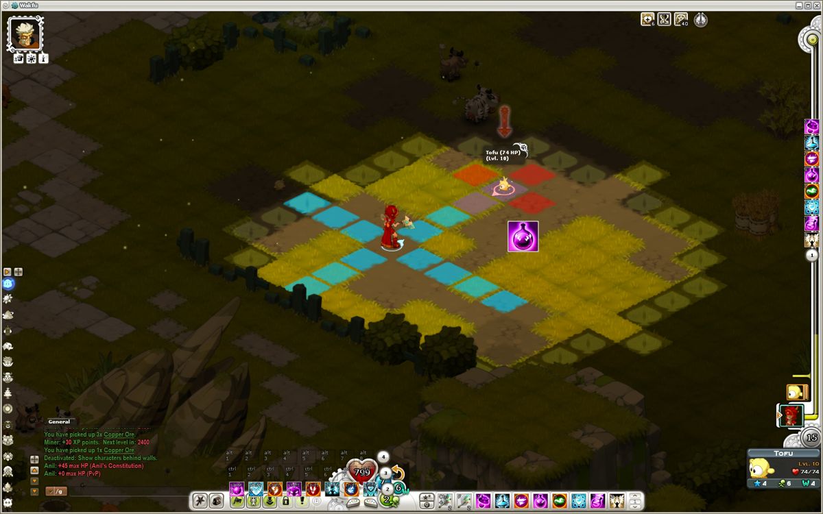 Wakfu (Windows) screenshot: Targeting an enemy with a Wind Element attack