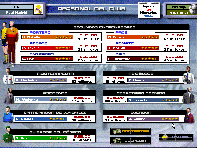 PC Fútbol 5.0 (DOS) screenshot: Club Staff