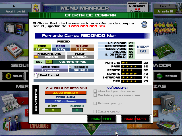 PC Fútbol 5.0 (DOS) screenshot: Any team can bid for any of our players