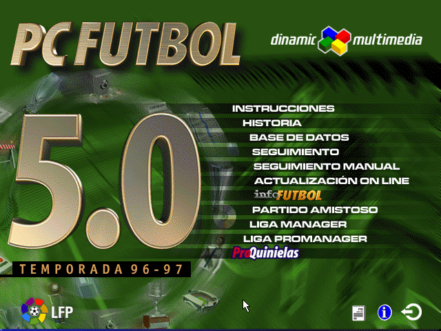 PC Fútbol 5.0 (DOS) screenshot: Main Menu
