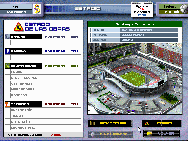 PC Fútbol 5.0 (DOS) screenshot: Stadium