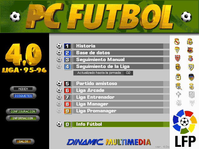 PC Fútbol 4.0 (DOS) screenshot: Main Menu