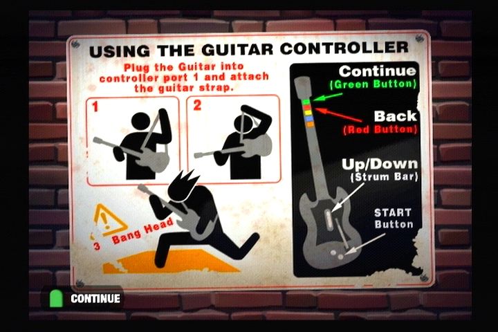 Guitar Hero II (PlayStation 2) screenshot: The obligatory "You've never used a guitar controller before, have you?" screen.