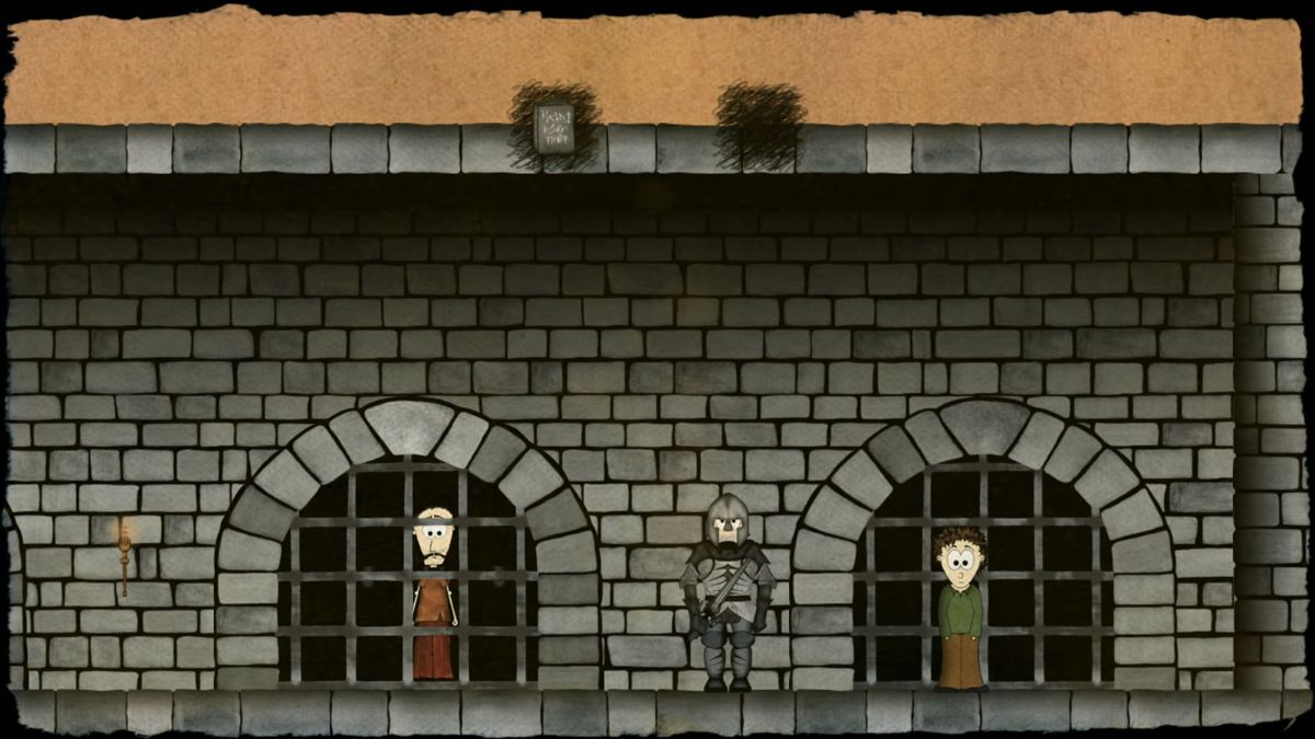 Clover (Windows) screenshot: Sam gets thrown into the dungeon.