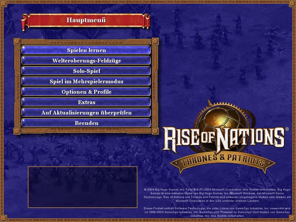 Rise of Nations: Thrones & Patriots (Windows) screenshot: Main Menu