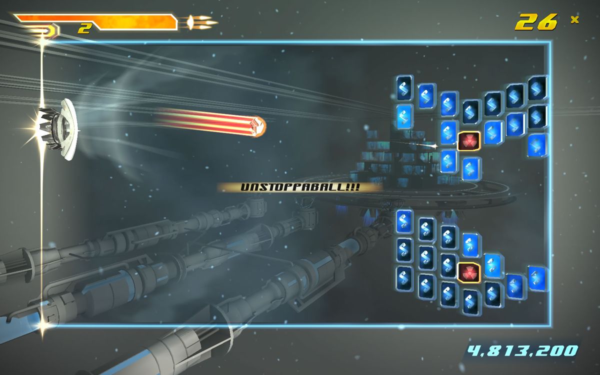Shatter (Windows) screenshot: Power-ups can alter the ball; this one will break through about anything without resistance.