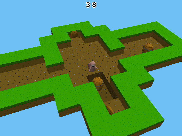 Bait (Windows) screenshot: Barrels can also be used to pass over holes in the ground.