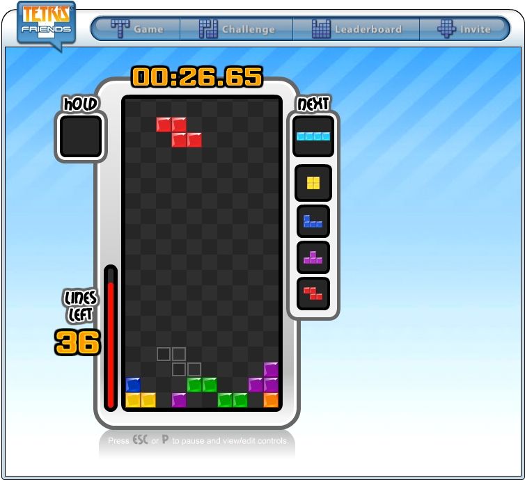 Tetris Friends (Browser) screenshot: Facebook release: playing a Sprint game.