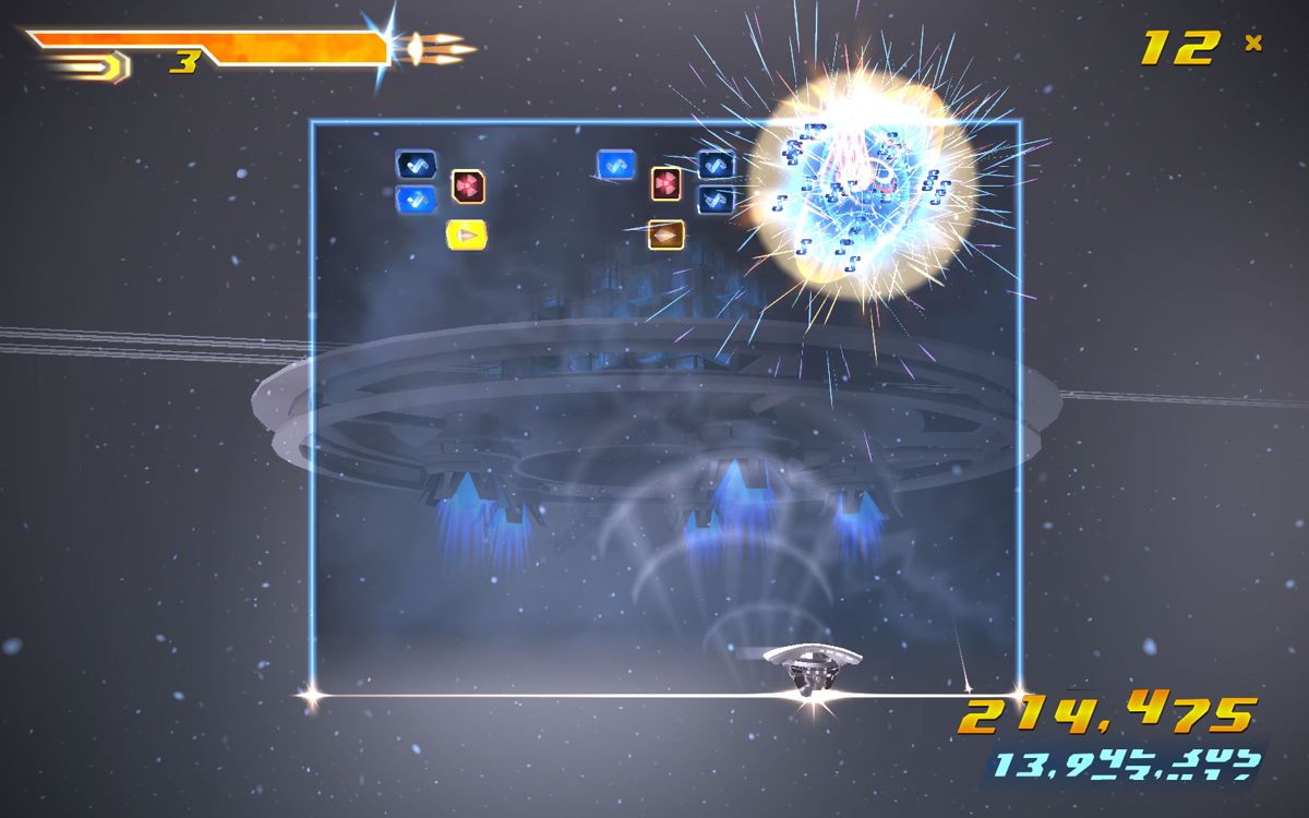 Shatter (Windows) screenshot: Some levels have a different view, closer to the traditional <i>Breakout</i>.