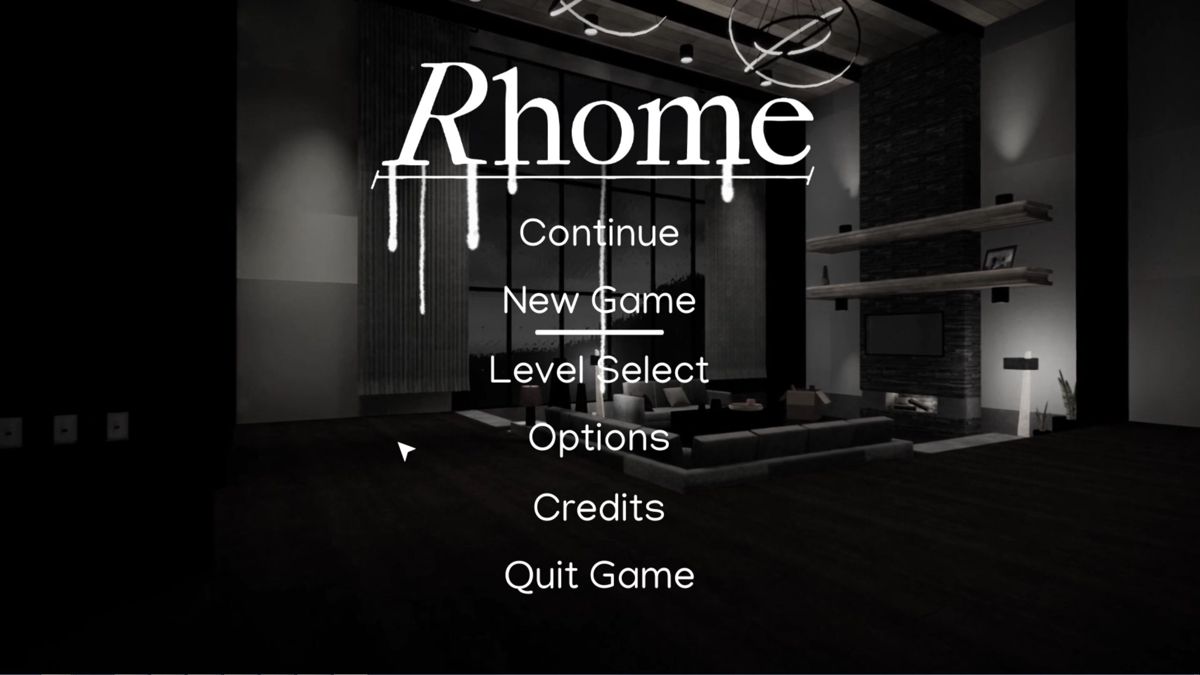 Rhome (Windows) screenshot: The main menu. There's some light elevator music playing in the background as the paint/water/blood drips from the title