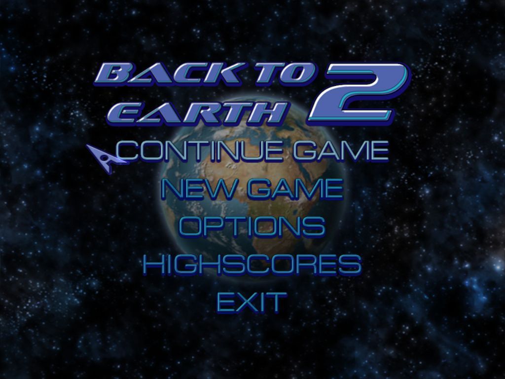 Back to Earth 2 (Windows) screenshot: The game's main menu appears after the logos of the publisher & developer