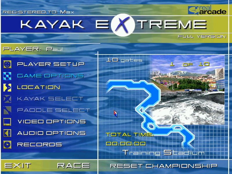 Kayak Extreme (Windows) screenshot: Main Menu