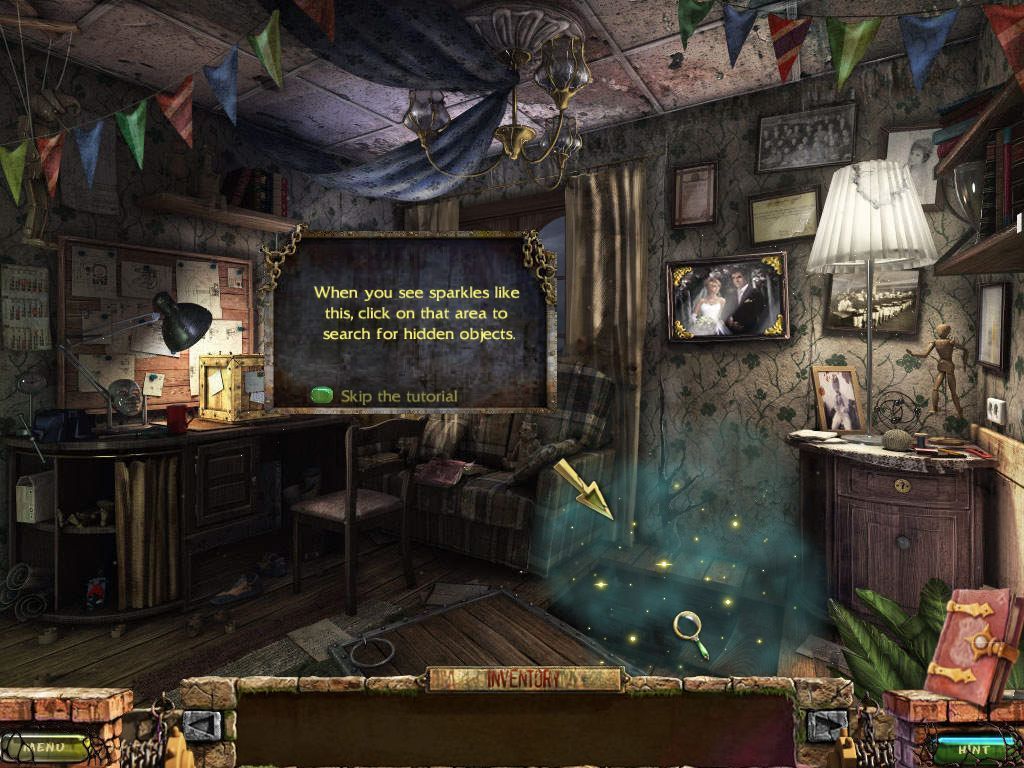 Stray Souls: Dollhouse Story (Windows) screenshot: The in-game tutorial is switched on by default. It makes its presence felt during the early part of the game and can be turned off at any time.