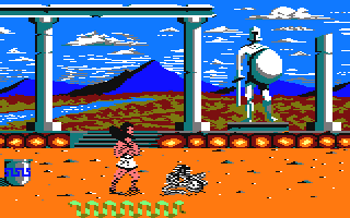 Hercules: Slayer of the Damned! (Amstrad CPC) screenshot: Let's fight the first skeleton in an ancient Greek temple.