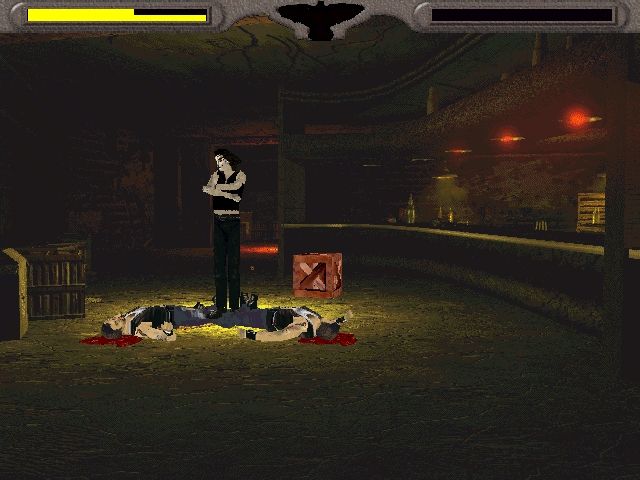 The Crow: City of Angels (Windows) screenshot: Showing a pair of thugs who the boss is